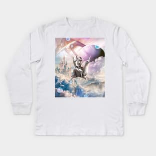 Galaxy Astronaut Sloth Riding Llama Unicorn Kids Long Sleeve T-Shirt